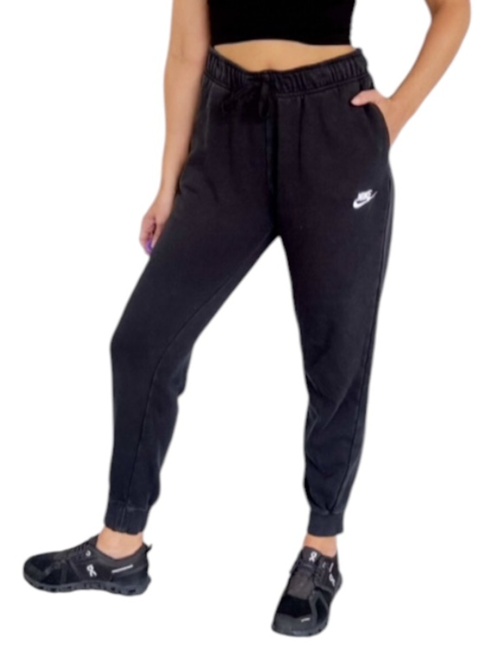 Nike black cotton blend elastic drawstring ankle jogger sweatpants size medium